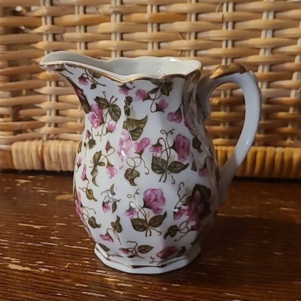 Vintage Rose Chintz Floral Creamer Pitcher Made in Japan Cottagecore